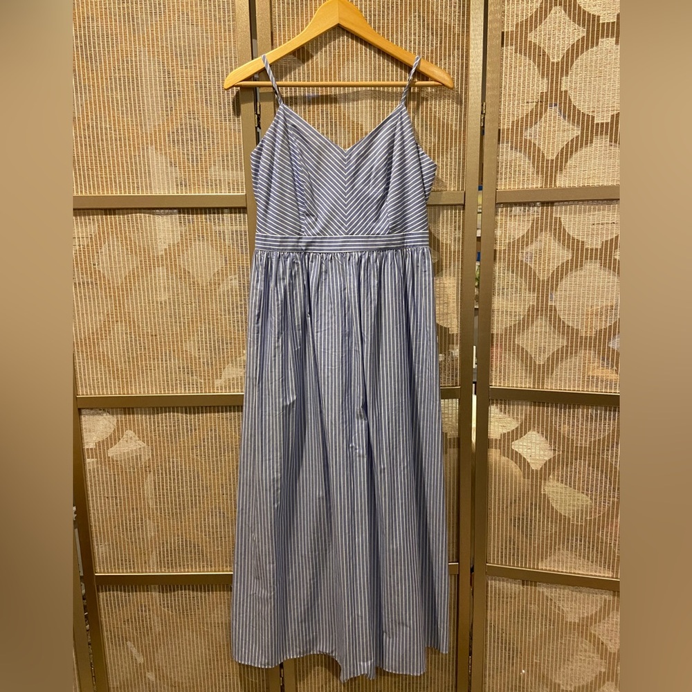 Petite LOFT 100% cotton sleeveless blue and white striped dress